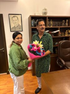 Rakesh Kumar Singh & Parul Singh extend congratulations to Rajiv Pratap Rudy on winning Constitution Club election