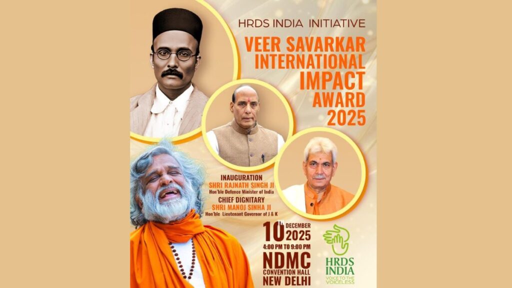 Rajnath Singh to Inaugurate HRDS INDIA’s Veer Savarkar International Impact Award 2025; LG Manoj Sinha to Attend as Chief Guest