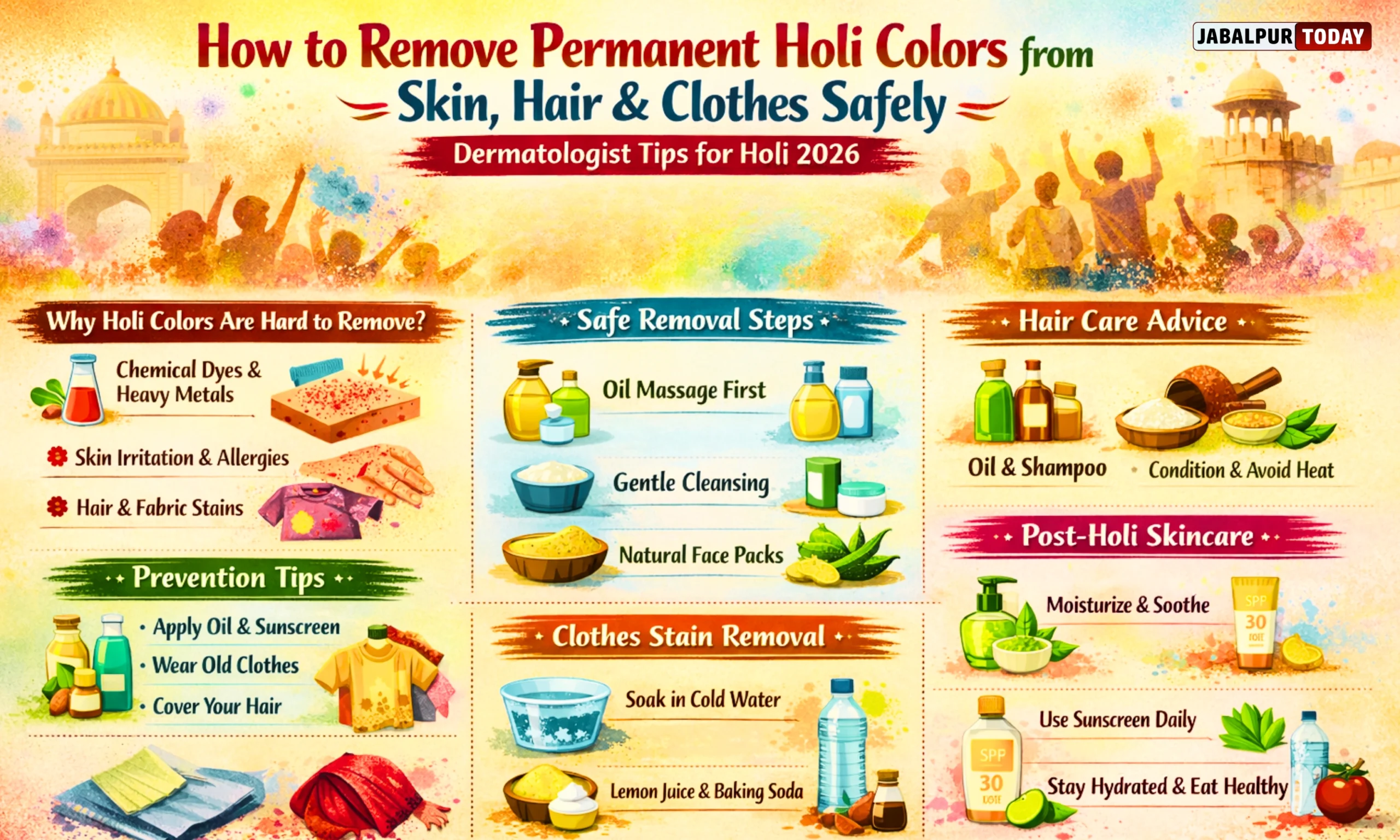 How to Remove Permanent Holi Colors from Skin, Hair & Clothes Safely: Dermatologist Tips for Holi 2026