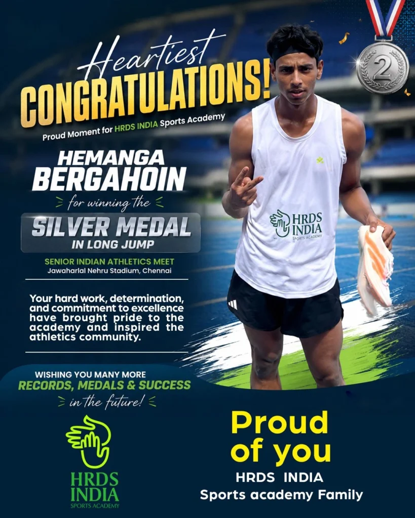 Silver for Hemanga Borgohain as HRDS INDIA Sports Academy Athlete Shines at Chennai Athletics Meet