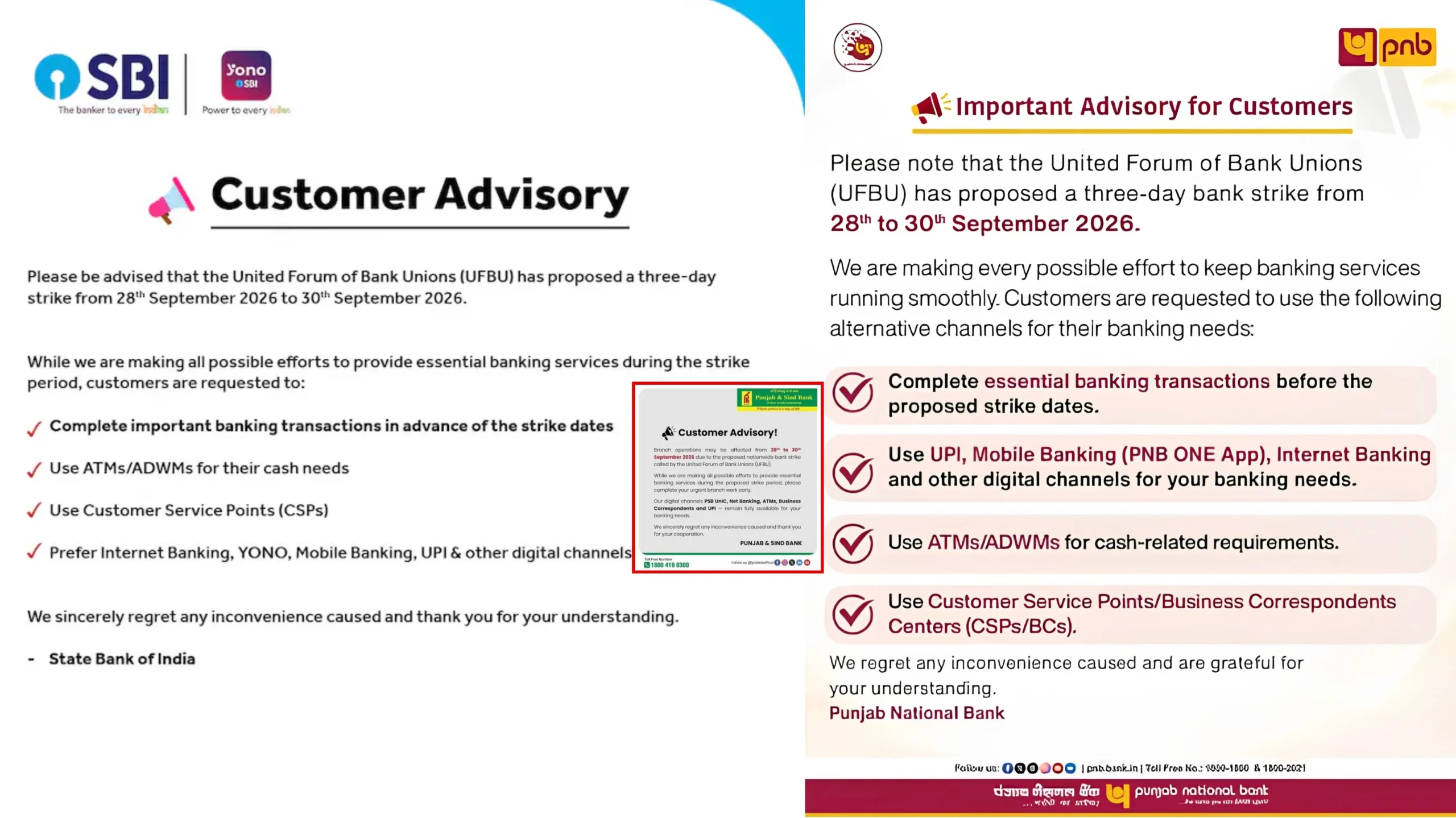 Bank Strike September 28-30: SBI & Public Banks Open This Sunday – What Customers Must Do Today