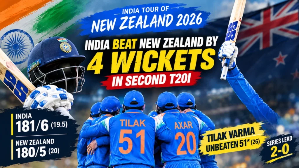 India tour of New Zealand 2026: India Beat New Zealand by 4 Wickets in Second T20I