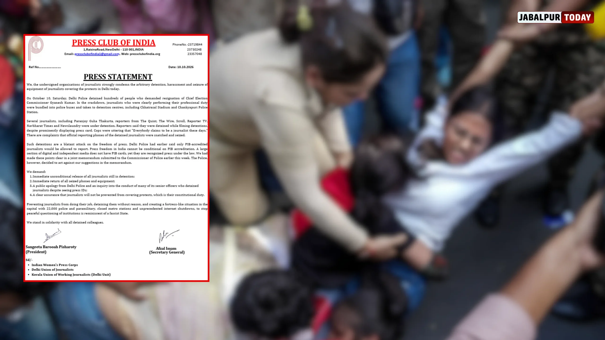 Delhi Police Detains Hundreds of Journalists Covering Anti-CEC Protests; Press Club Condemns Crackdown, Demands Release and Apology